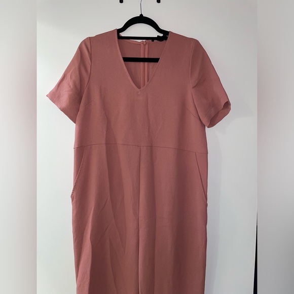 Hatch Rose Pink Maternity V Neck Short Sleeve Zipper Pocket Jumpsuit Size 1, S - Picture 1 of 8